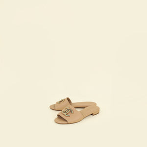 Chanel Dark Beige CC Logo Slides Mules 37C
