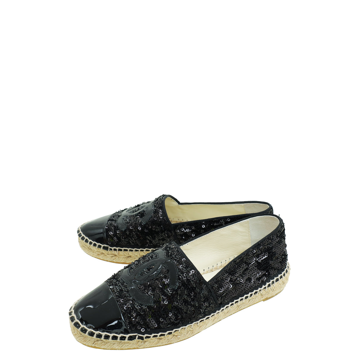 Chanel Black CC Cap Toe Sequin Espadrille 37-Chanel-THE CLOSET