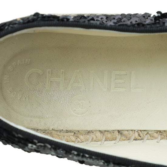 Chanel Black CC Cap Toe Sequin Espadrille 37