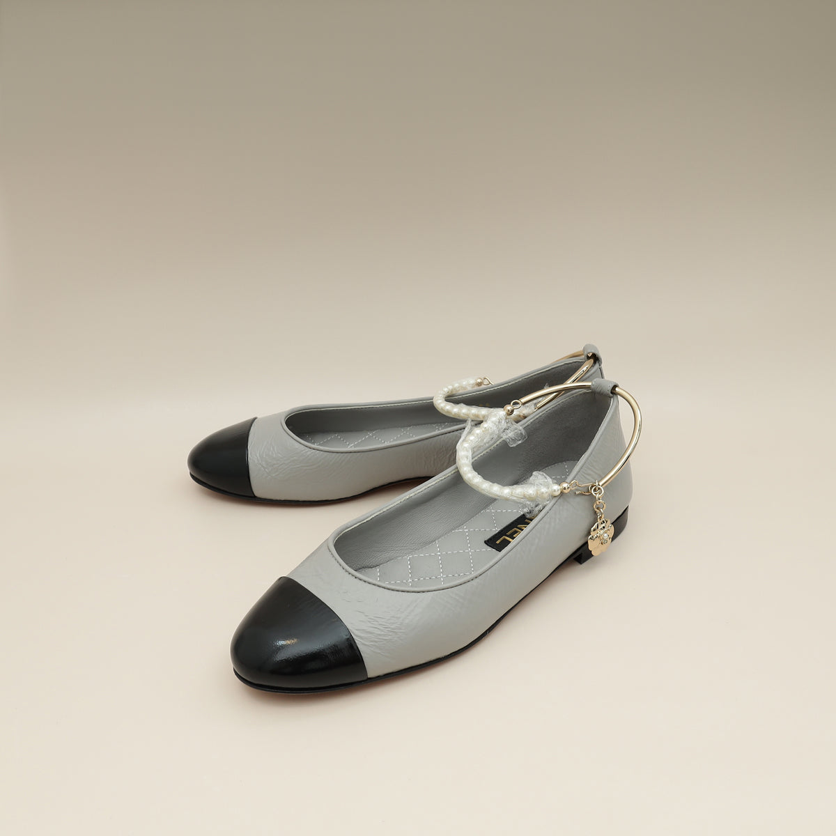 Chanel Bicolor CC Camellia Cap Toe Pearl Ankle Ballerina 37-Chanel-THE CLOSET