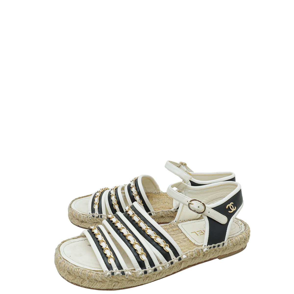 Chanel Bicolor CC Chain Slides Espadrille Sandal 37-Chanel-THE CLOSET