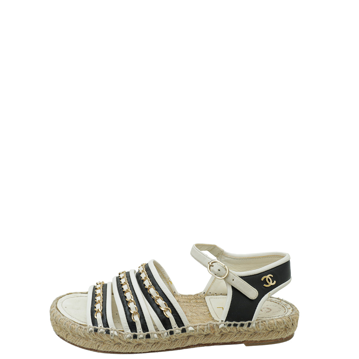 Chanel Bicolor CC Chain Slides Espadrille Sandal 37