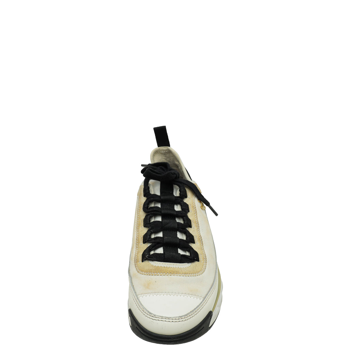 Chanel Bicolor Fabric And Suede CC Lace Up Sneakers 37
