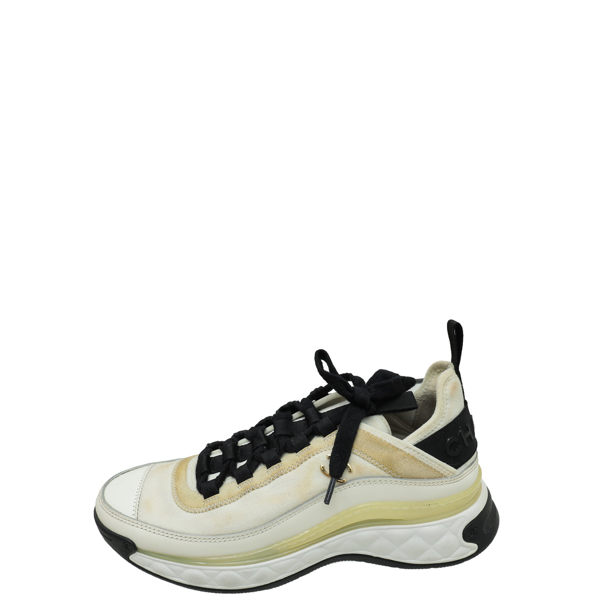 Chanel Bicolor Fabric And Suede CC Lace Up Sneakers 37