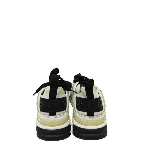 Chanel Bicolor Fabric And Suede CC Lace Up Sneakers 37