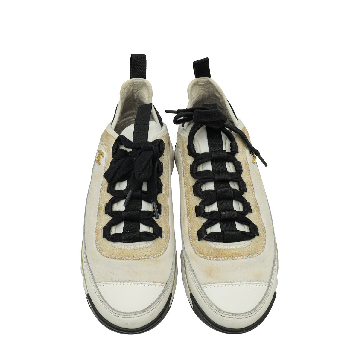 Chanel Bicolor Fabric And Suede CC Lace Up Sneakers 37