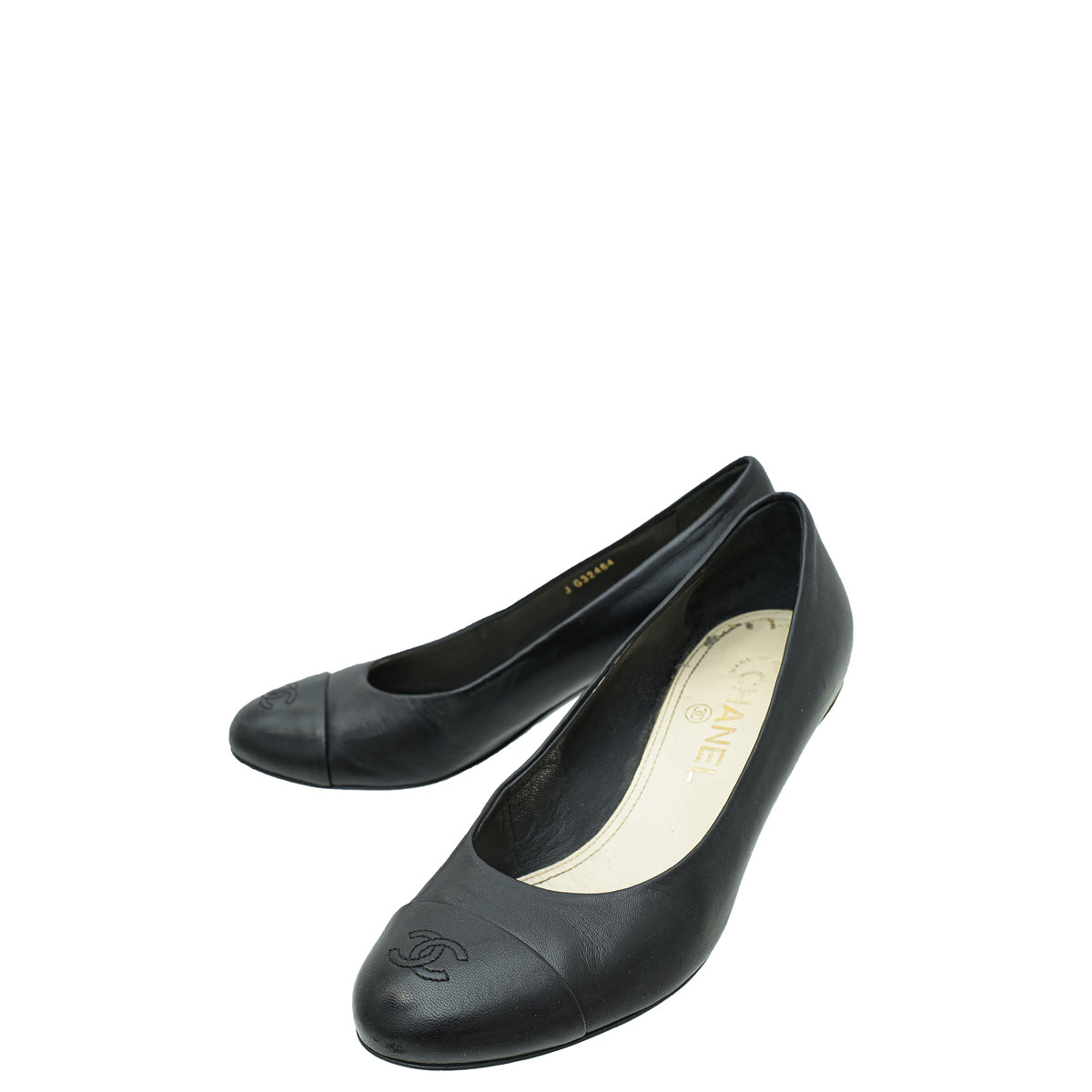 Chanel Black CC Cap Toe Pearl Heel Pump 37-Chanel-THE CLOSET