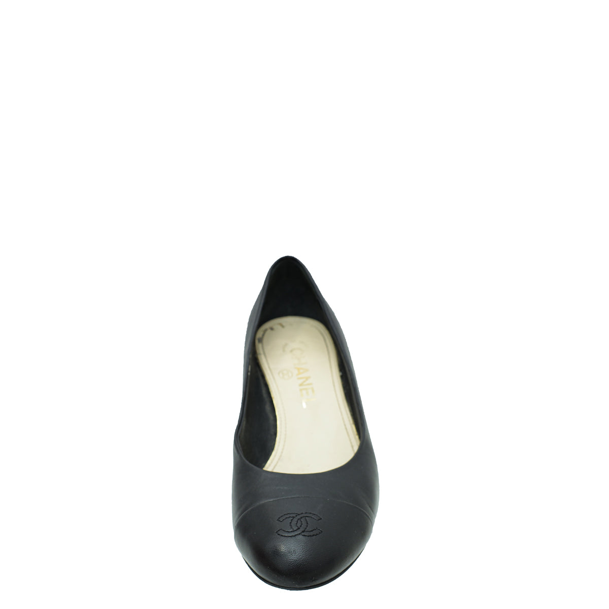 Chanel Black CC Cap Toe Pearl Heel Pump 37-Chanel-THE CLOSET