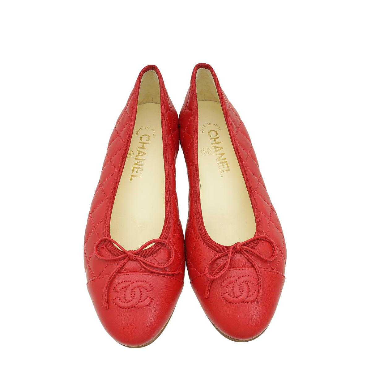 Chanel Red CC Cap Toe Quilted Flat Ballerina 37