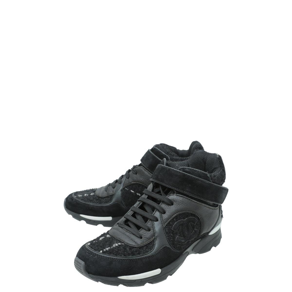 Chanel Black CC Tweed High Cut Sneakers 38.5-Chanel-THE CLOSET