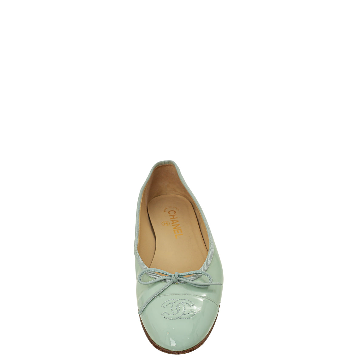 Chanel Mint Green CC Cap Toe Ballet Flats 38.5