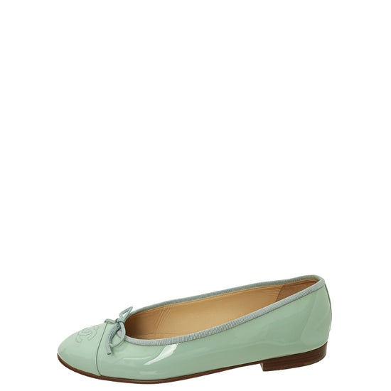 Chanel Mint Green CC Cap Toe Ballet Flats 38.5