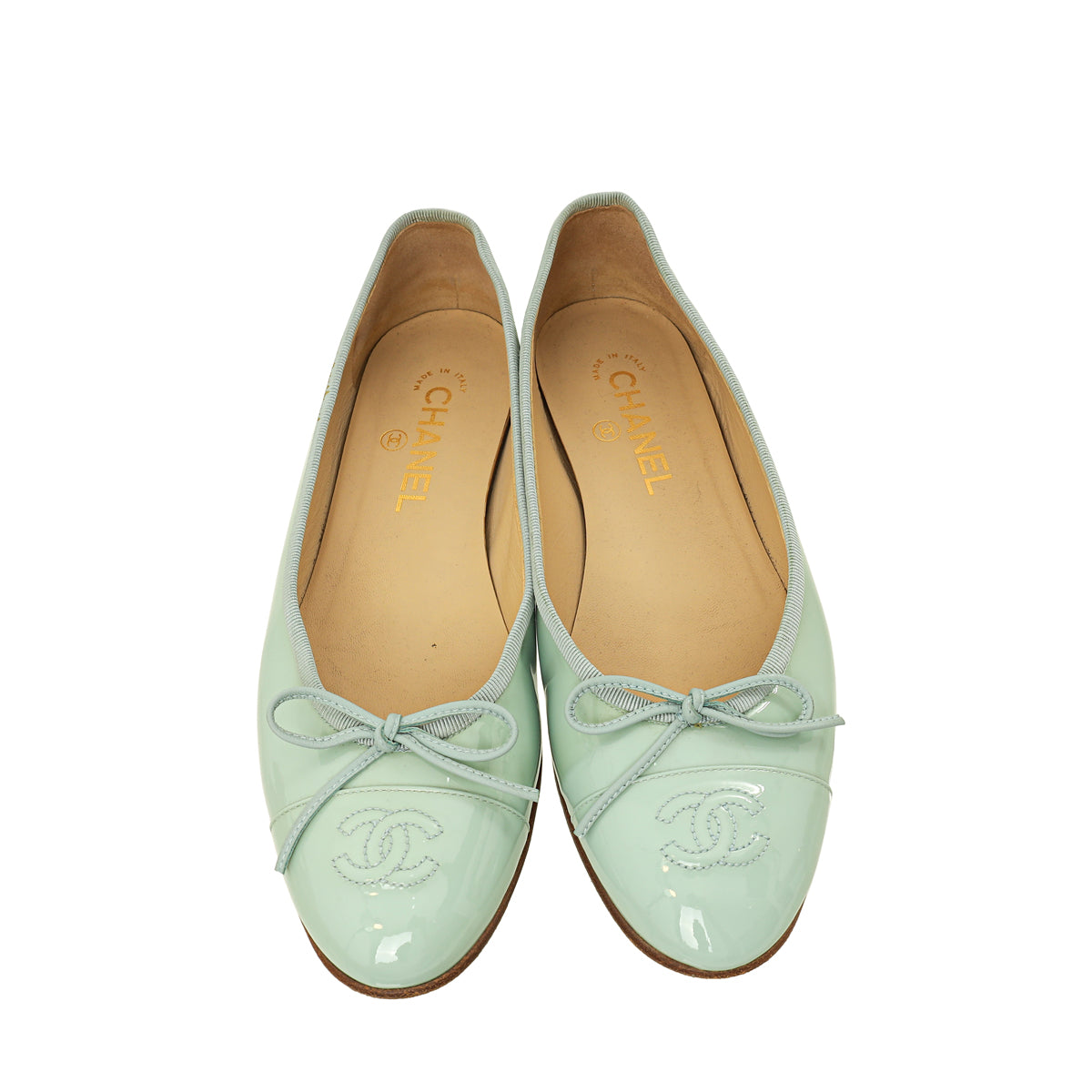 Chanel Mint Green CC Cap Toe Ballet Flats 38.5