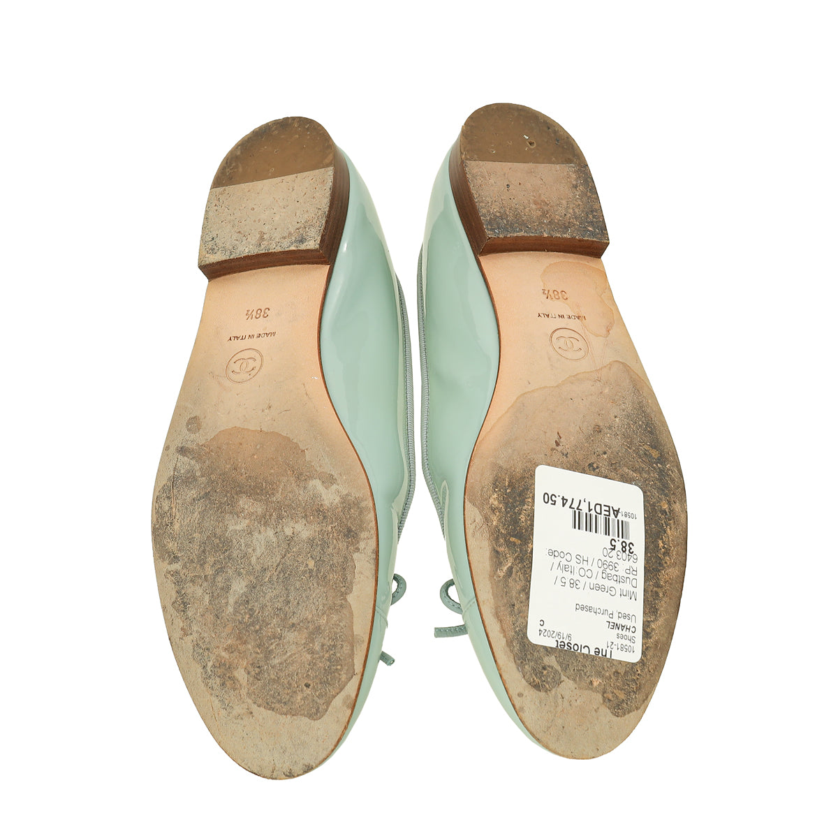 Chanel Mint Green CC Cap Toe Ballet Flats 38.5