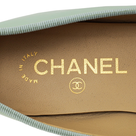 Chanel Mint Green CC Cap Toe Ballet Flats 38.5