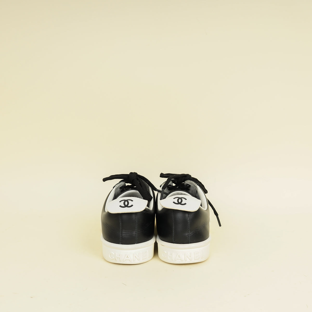 Chanel Black Logo Lace Up CC Low Top Sneakers 38.5