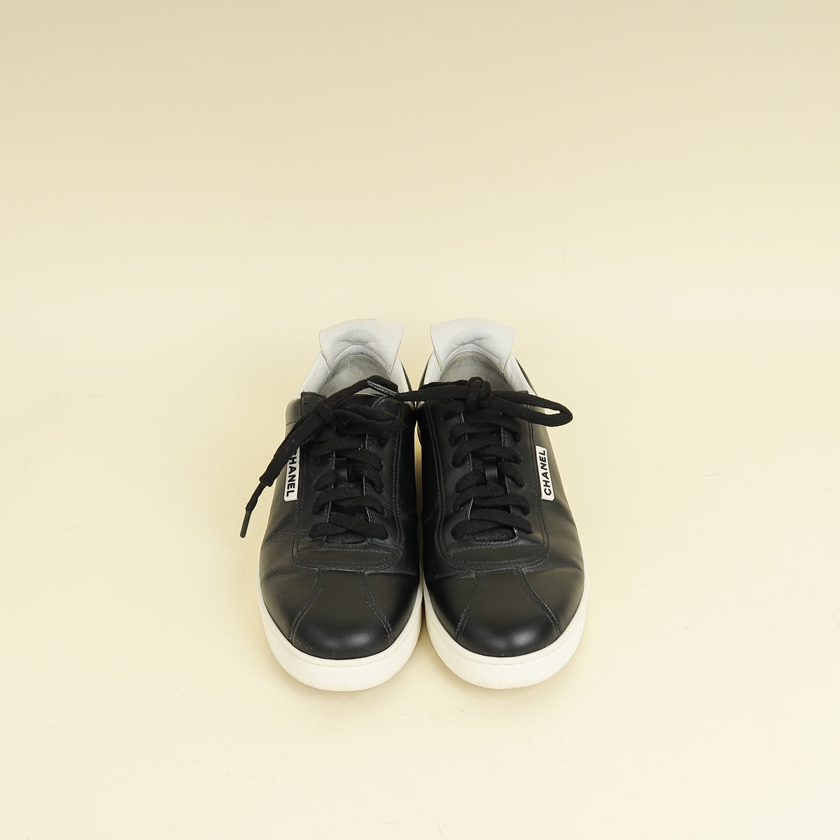 Chanel Black Logo Lace Up CC Low Top Sneakers 38.5