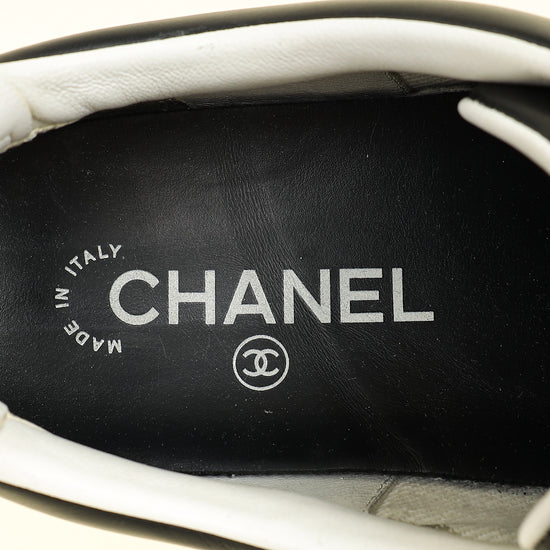 Chanel Black Logo Lace Up CC Low Top Sneakers 38.5