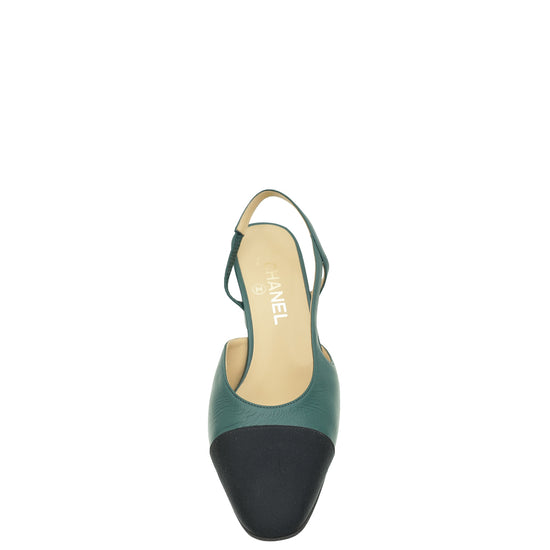 Chanel Bicolor CC Cap Toe Slingback Pumps 38.5