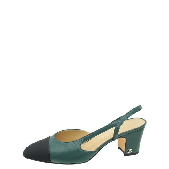 Chanel Bicolor CC Cap Toe Slingback Pumps 38.5