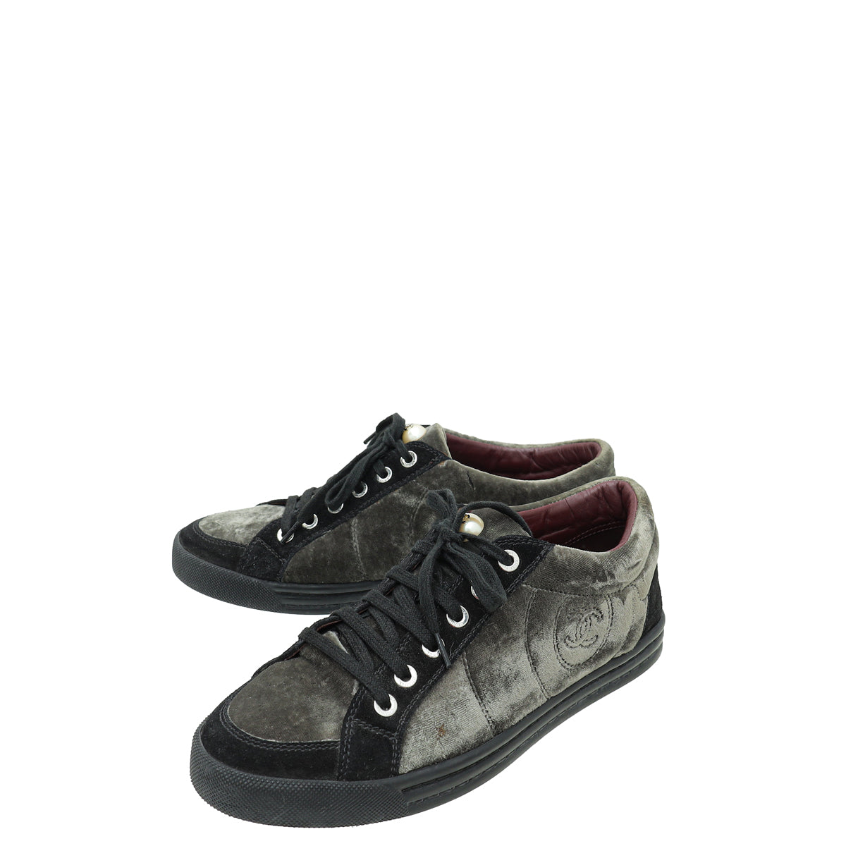 Chanel Bicolor CC Pearl Velvet Suede Lace Up Sneakers 38.5 – The Closet