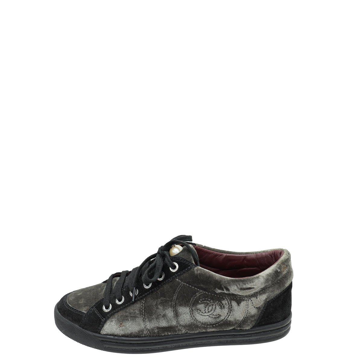 Chanel Bicolor CC Pearl Velvet Suede Lace Up Sneakers 38.5 – The