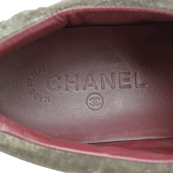 Chanel Bicolor CC Pearl Velvet Suede Lace Up Sneakers 38.5