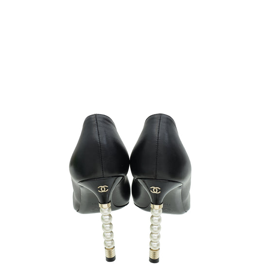 Chanel Black CC Cap Toe Pearl Heel Pump 38.5