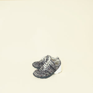 Chanel Gray Multicolor Tweed CC Lace Up Sneakers 38.5