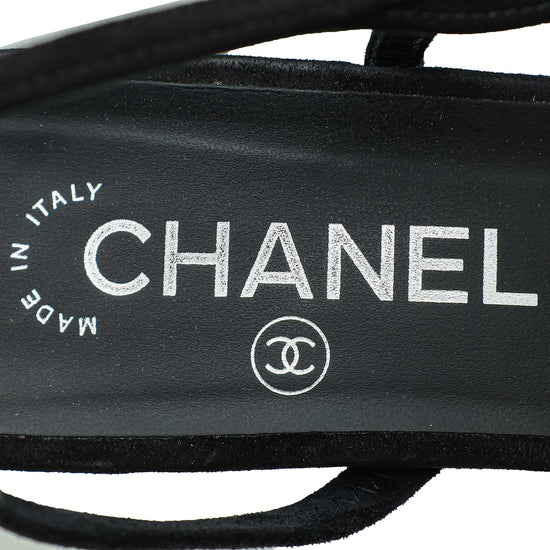 Chanel Black CC Cap Toe Suede Slingback 38.5