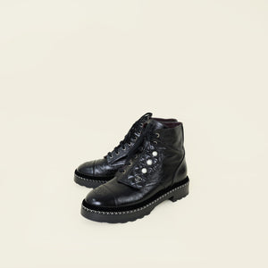 Chanel Black CC Combat Short Boots 38.5