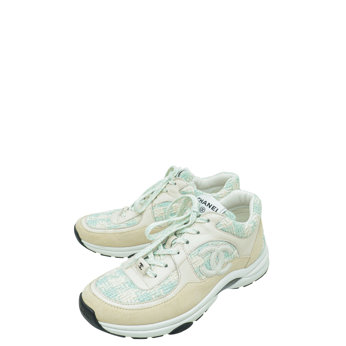 Chanel Bicolor CC Tweed Suede Trainer Sneaker 38.5-Chanel-THE CLOSET