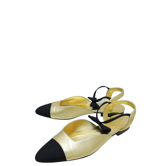 Chanel Bicolor Bow Flat Ankle Strap 38.5