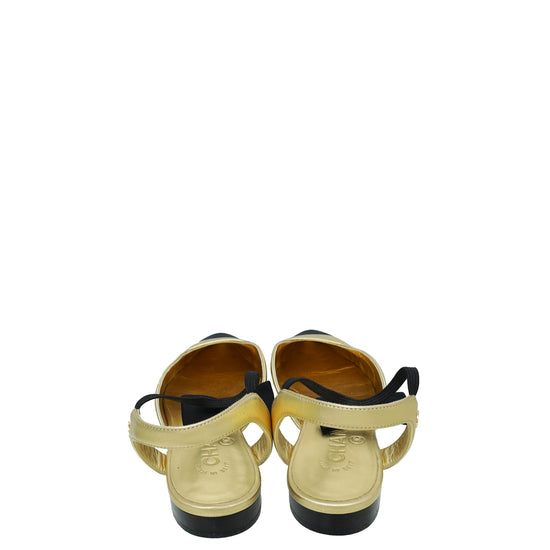 Chanel Bicolor Bow Flat Ankle Strap 38.5