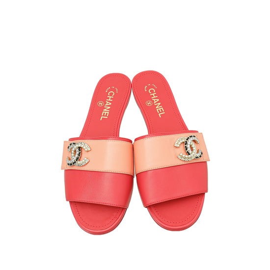 Chanel Bicolor CC Crystal Slide Mules 38.5