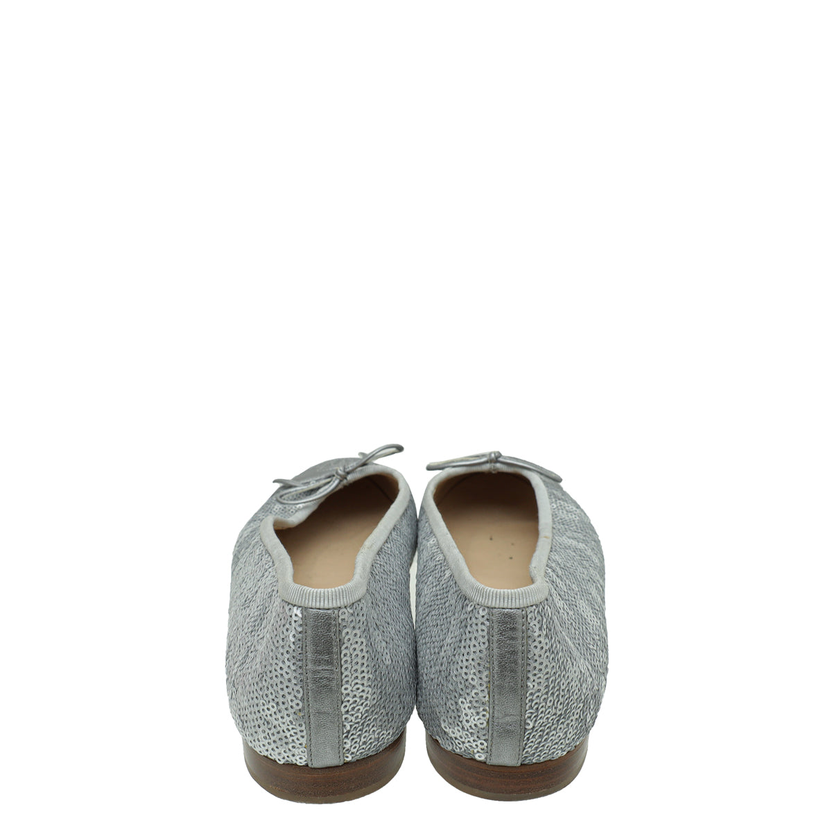 CHANEL バレリーナ　38 Chanel Metallic Silver CC Cap Toe Sequins Ballerina Flat 38 – THE