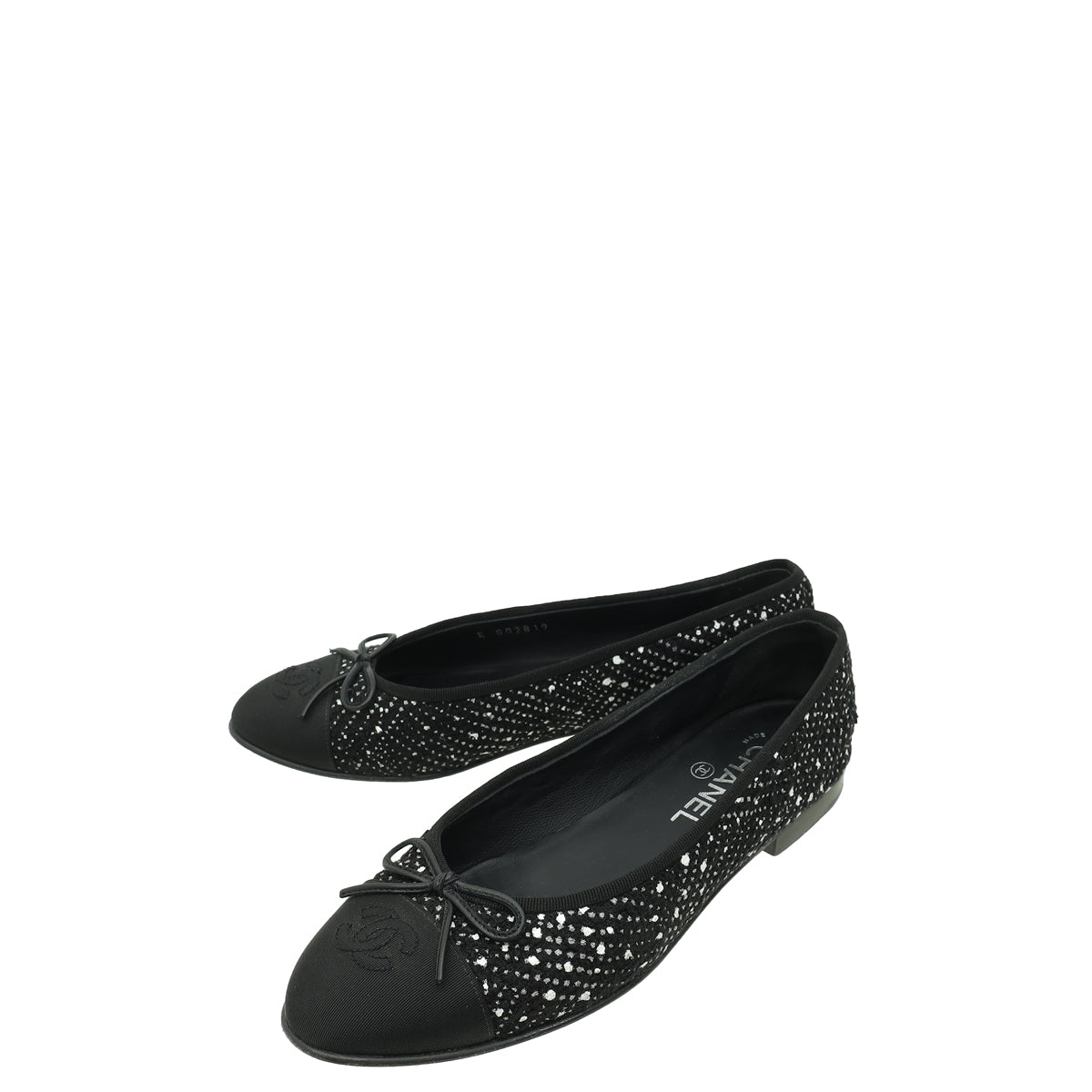 Chanel Black CC Cap Toe Tweed Flat Ballerina 38-Chanel-THE CLOSET