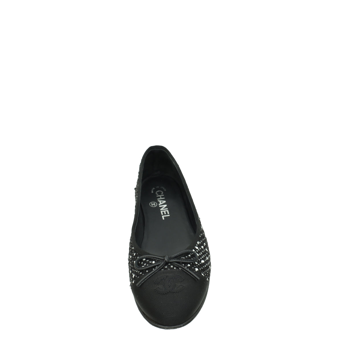Chanel Black CC Cap Toe Tweed Flat Ballerina 38-Chanel-THE CLOSET