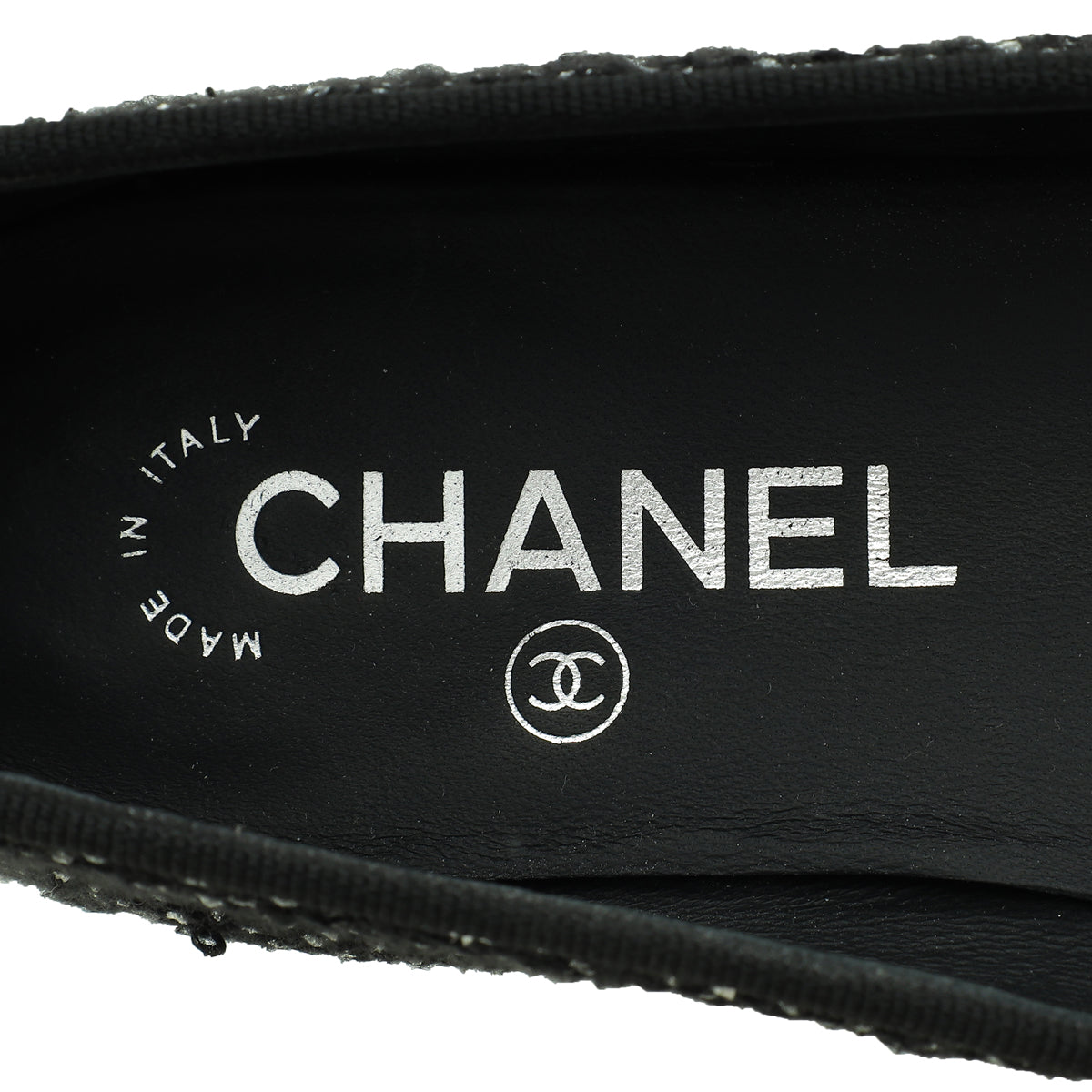 Chanel Black CC Cap Toe Tweed Flat Ballerina 38