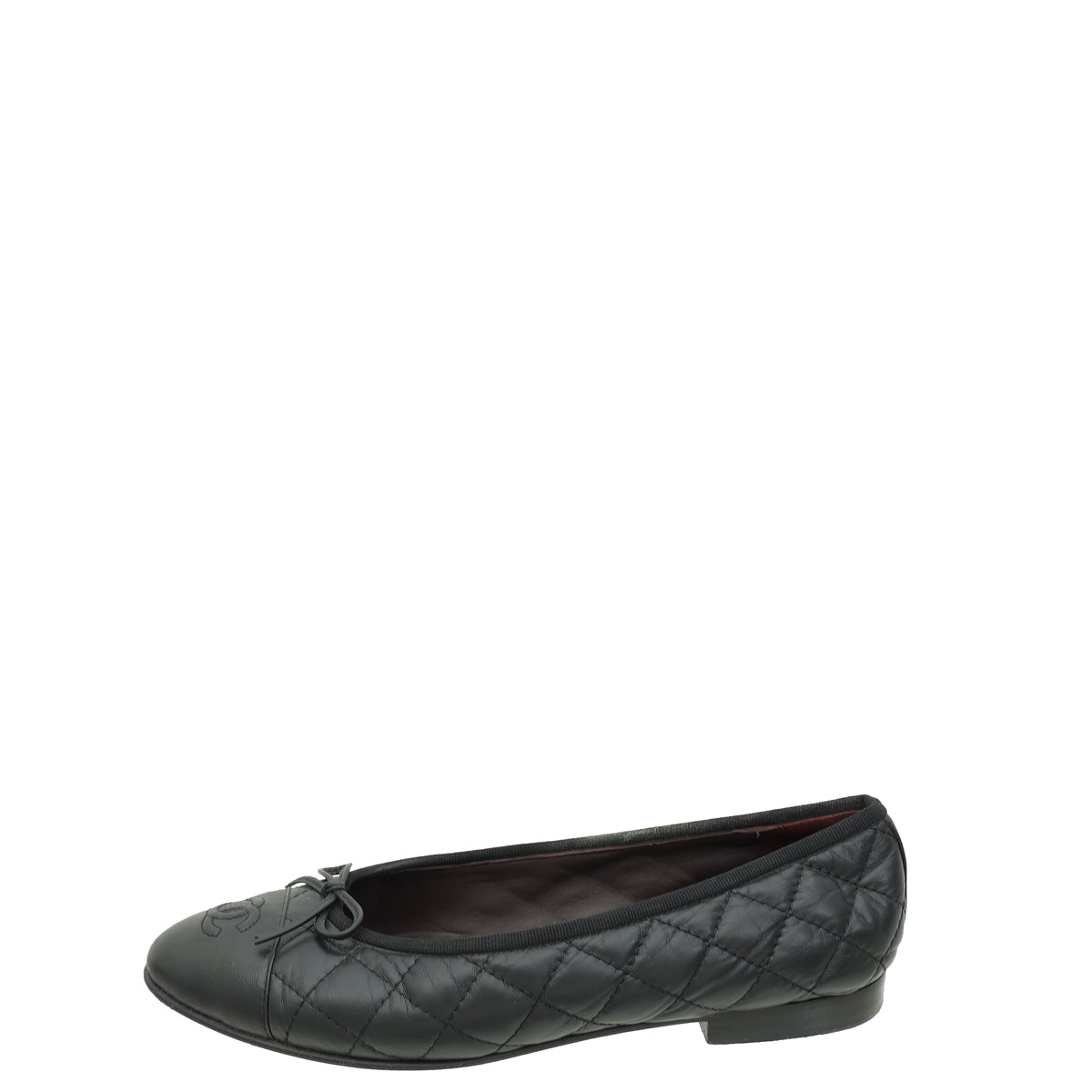 Chanel Black CC Cap Toe Quilted Flat Ballerina 38