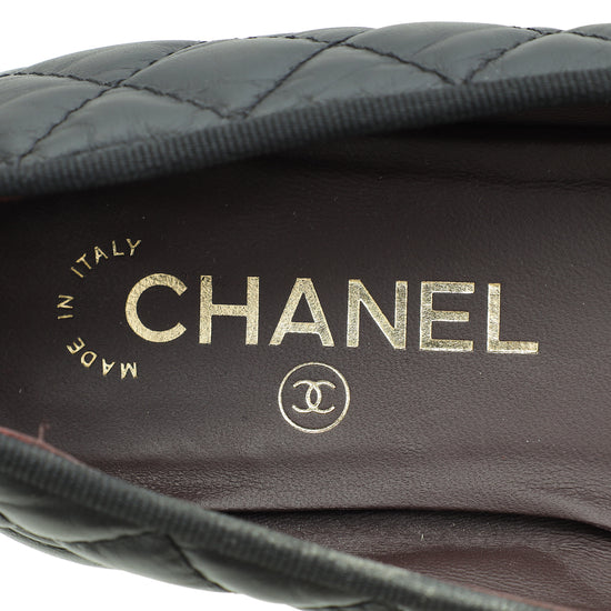 Chanel Black CC Cap Toe Quilted Flat Ballerina 38