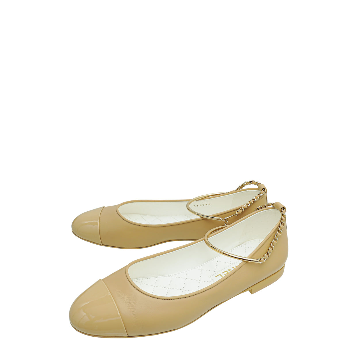Chanel Beige CC Cap Toe Ankle Chain Ballerina Flats 38-Chanel-THE CLOSET