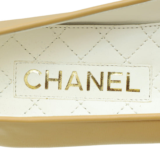 Chanel Beige CC Cap Toe Ankle Chain Ballerina Flats 38