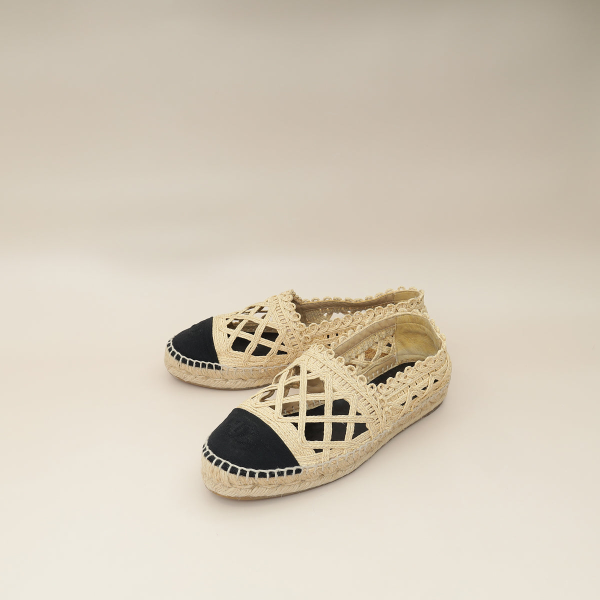 Chanel Bicolor CC Cap Toe Raffia Espadrille 38-Chanel-THE CLOSET