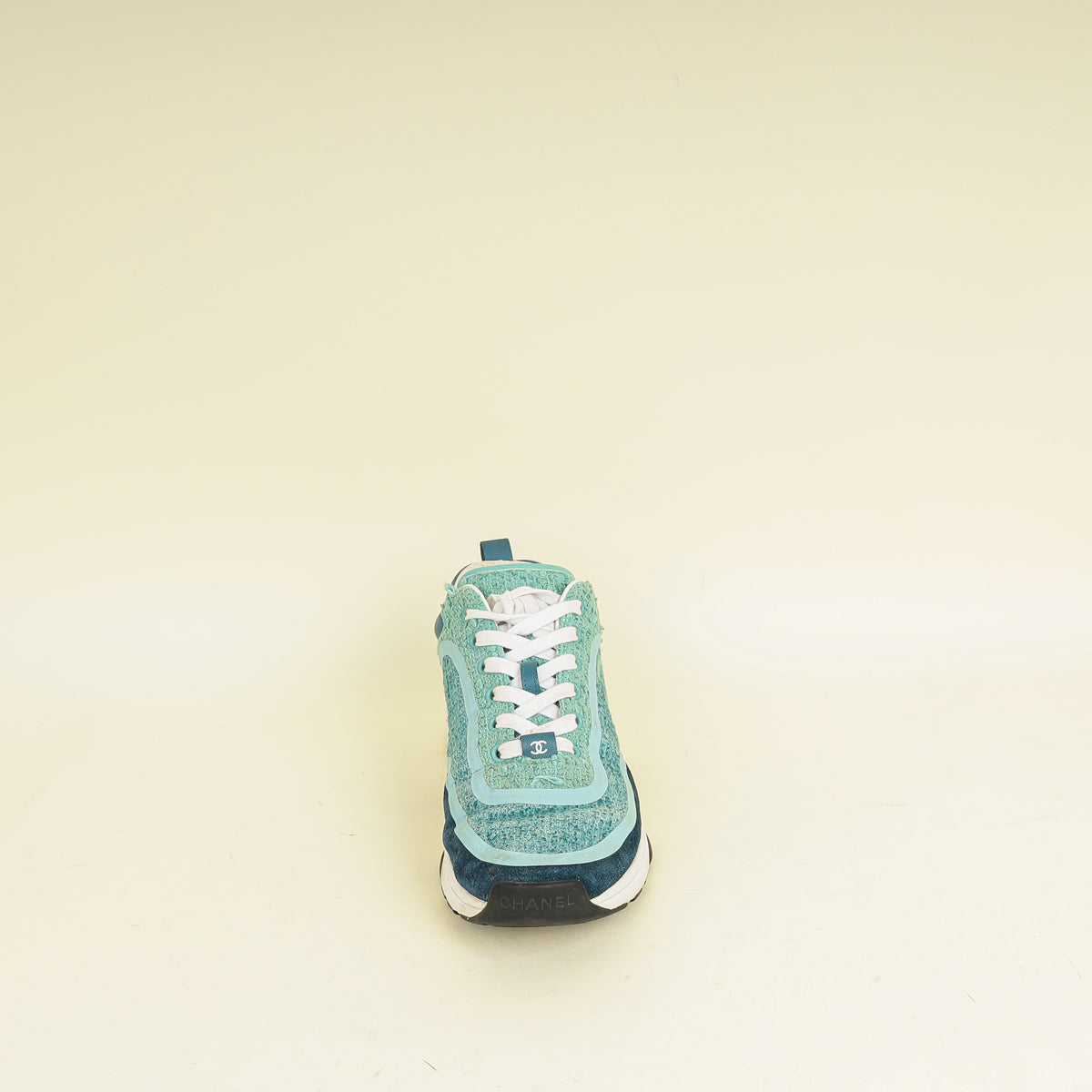 Chanel Mint Green CC Tweed Lace Up Sneakers 38