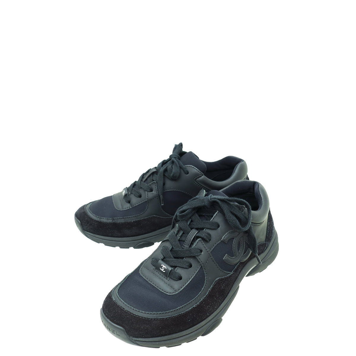 Chanel Black CC Lace Up Sneakers 38-Chanel-THE CLOSET