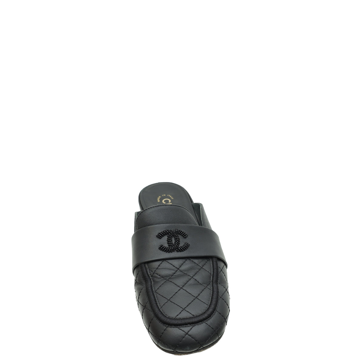 Chanel Black CC Quilted Mules 38