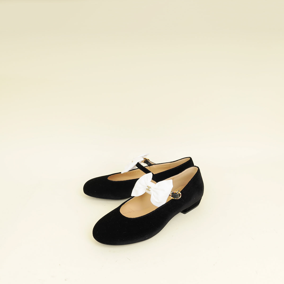 Chanel Black CC Bow Velvet Mary Jane Flats 38