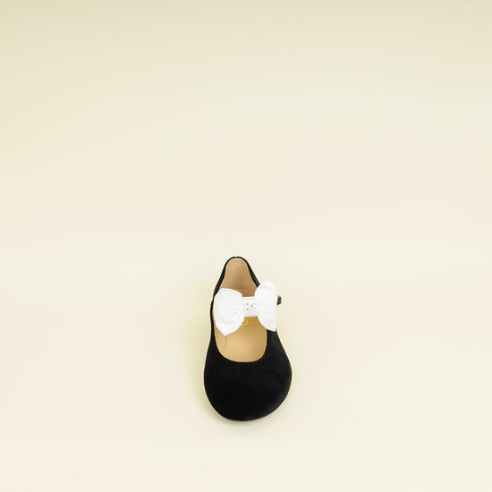 Chanel Black CC Bow Velvet Mary Jane Flats 38