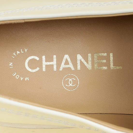 Chanel White Ivory Logo Patent Moccasins 39.5